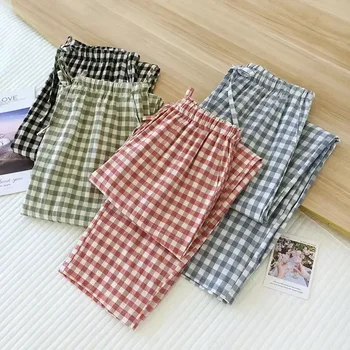 Японски Ежедневни панталони прости есенни панталони за двойки и нова памучен голяма кърпа за жени и мъже, размери в домашна пролетта клетка