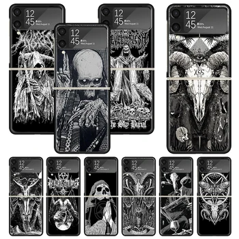 Сатанински Козел Сатаната Дявола Принт Калъф За Samsung Galaxy Z Flip 3 4 5 5G Черен Твърд Калъф За Мобилен Телефон ZFlip3 Flip4 Flip5 Pattern Co