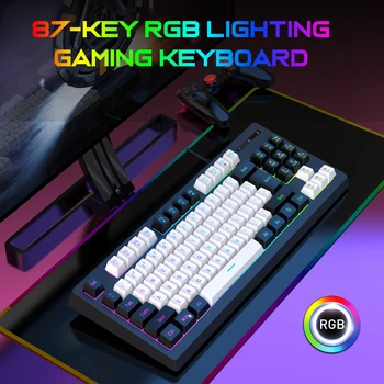87 Клавиши Ръчна детска клавиатура с кабелна RGB подсветка, мультисветовыми ефекти, ергономична клавиатура за офис КОМПЮТРИ, аксесоари за геймърите