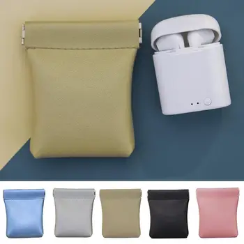 Самозакрывающаяся чанта за съхранение на слушалки, кожен кабелен органайзер, запечатваща монети, ключове, дреболия, държач за карти за пътуване