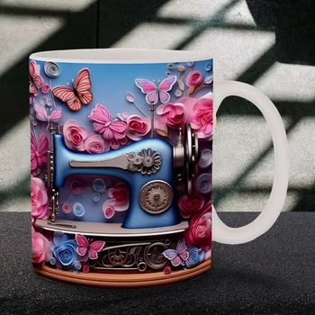 Чаша с 3D рисувани за шевни машини, кафеена чаша, творчески чаши за чай, мляко, чаша за вода, коледни подаръци за рожден ден за любовник на шиене