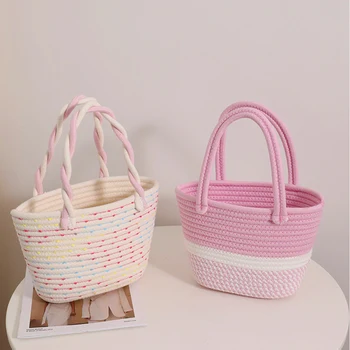 Плажната голяма чанта-тоут с въртяща се дръжка, тъкани от памучни нишки, слама ракита чанта, кошница за пикник чанта, ракита чанта през рамо