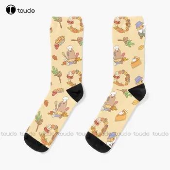 Чорапи Bubu The Guinea Pig And Fall Pie Чорап Персонализирани Потребителски Унисекс Чорапи За Възрастни, Юноши И Младежи С Дигитален Печат На 360 ° По Поръчка На Подарък