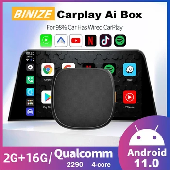 Binize CarPlay Ai Box Android 11.0 Безжичен Carplay Android auto 2 + 16G Qualcomm И 4-Ядрения Netflix Youtube За Toyota, Volvo, VW, Kia