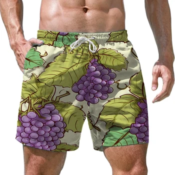 Плувни шорти с 3D принтом грозде, свободни ежедневни панталони, летни шорти за плаж, отдих, бързо съхнещи мъжки къси панталони, панталони
