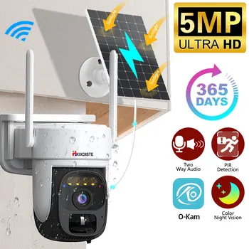 5-Мегапикселова интелектуална PTZ WIFI камера за сигурност на слънчевата енергия с автоматично проследяване на цветно нощно виждане ВИДЕОНАБЛЮДЕНИЕ HD IP камера за видеонаблюдение