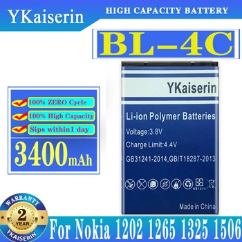 YKaiserin 3400 mah BL4C BL 4C BL-4C Акумулаторна Батерия За Телефон Nokia 6100 6125 6136 6170 6300 6301 6102i 6170 7705 7200 7270