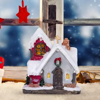 Коледна сцена от смола Снежна къща led селски набор от Декорация на работния плот Коледен подарък за приятелите и семейството си