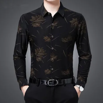 Модерен бизнес ризи с дълъг ръкав и копчета, с ревери, мъжки дрехи 2023, Есен-зима, Свободни ежедневни блузи, универсална риза