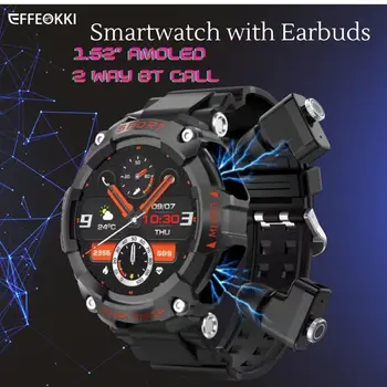 Умни часовници с Вградени слушалки 2 в 1, Носен технология с поддръжка на звук и Аудиотрекером за Фитнес, Спортни часовници Amoled с диагонал от 1,52 инча