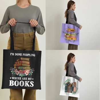Стилни книги с цветен модел, чанта за пазаруване, Ден на библиотечни книги, дамски холщовая чанта, чанта през рамо, Коледен подарък за рожден Ден
