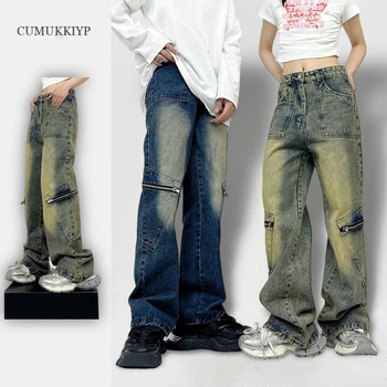 Модерни мъжки дънки CUMUKKIYP в ретро стил с американския високо, ул. стил и без пряка широки штанинами