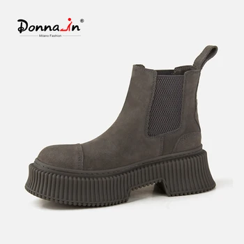 Donna-тенденция 2023 г.; Есенно-Зимните Обувки На платформа Дамски Обувки От естествена Телешка кожа suede е Без закопчалка; Ботильоны Chucky На блок ток