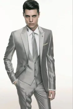 Сребристо-сив мъжки Сватбен костюм, Официално Тесен Стилен мъжки блейзър, Смокинг на поръчката, 3 предмет, мъжки костюм Vestidos