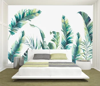 Индивидуална стенни картини във формата на листа в скандинавски стил, ръчно рисувани малко свеж тропически растения, бананов лист, тапети тапети за спалнята, хола