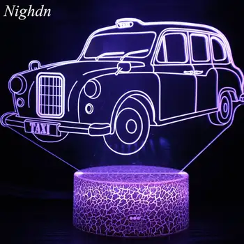 Nighdn Такси Night Light 3D Иллюзионная лампа Сензорен интериор на стаята за преобличане Нощно шкафче за кола Настолна лампа за рожден ден, подарък за Коледа за момчета