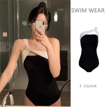 2023 Жени Цельнокроеная плажно облекло в Корейски стил с открити рамене Сладък бански костюм с дълъг ръкав Трико Монокини
