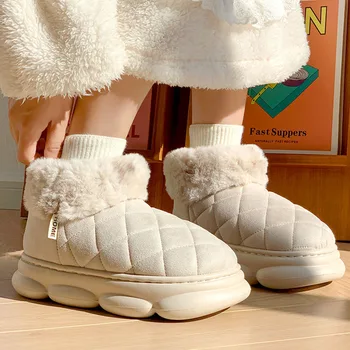 Lucyever/ Дамски Обувки с памучна подплата на дебела подметка от Изкуствен Велур, 2023, Нескользящие Топли Зимни Обувки, Дамски Зимни Обувки от Дебел Плюш, без закопчалка