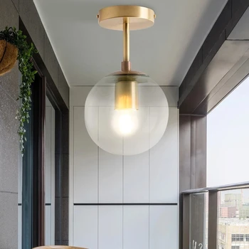 Потолочное осветление Nordic E27, Изчистен модерен тавана лампа с кръгла стъклена топка, лампа за коридора, Creative осветление за всекидневната