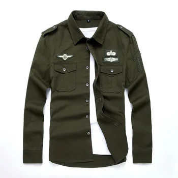 Риза-карго с дълъг ръкав за мъже градинска военна тактическа бродерия Памук мъжки голям размер