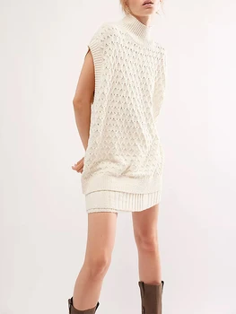 Комплект от 2 елемента от плетени поли за жени, пуловер без ръкави, топ, мини-пола, комплекти за градинска дрехи Y2K