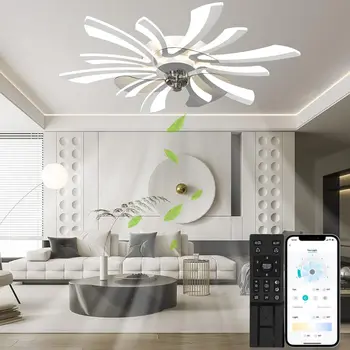Монтиран на тавана осветителни тела Flower с дистанционно управление на яркостта чрез приложение, led полилей, вентилатори за всекидневната, лампи за спалня