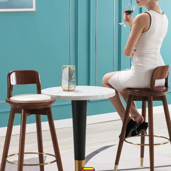 Дървени бар столове за закуска и столове Дизайн Ретро продуктова столове Модерен минимализъм Cadeira Taburete Alto Мебели за дома