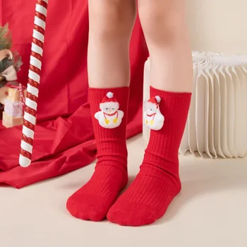 Детски чорапи от коралов кадифе, есен-зима, коледа, коледни чорапи с красиви герои от анимационни филми, детски Червени коледни чорапи