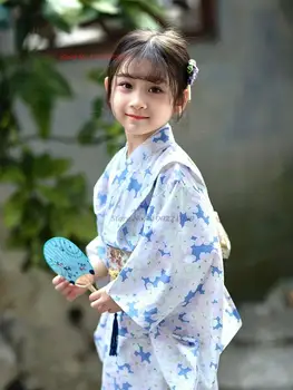 2024 детско японското традиционно кимоно с националния цветисти принтом, кимоно, халат за баня, традиционно кимоно юката, дрехи за снимки на момичета