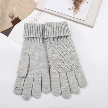 Зимни ръкавици, топли ветроупорен ръкавици, дамски дълги ръкавици без пръсти със сензорен екран, топли възли ръкавици за колоездене
