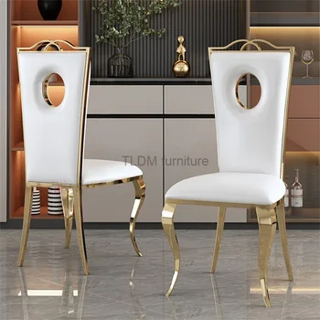 Трапезни столове от неръждаема стомана Модерен маса за хранене и Столове, Мебели за дома, маса за Хранене, стол от скандинавски фланела Стол за ресторант с облегалка