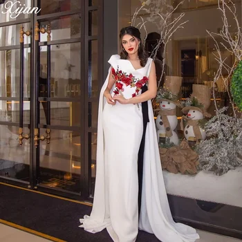 Бяла сватбена рокля Xijun от Саудитска Арабия, елегантен цветен принт с шал, рокля за булката, луксозни дамски рокли на знаменитости De Новия