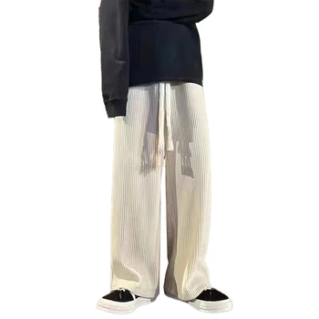 Спортни панталони от Памук, смес от Мъжки Широки Преки Свободни Спортни Панталони Цвят Каки Сив Черен M 3XL Дишащи Улични Панталони