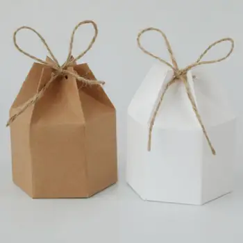 Опаковъчна хартия 50шт. Сватбена свети валентин от крафт-хартия, опаковъчни кутии с пеньковой въже, фенер, кутия шоколадови бонбони от крафт-хартия във формата на шестоъгълник