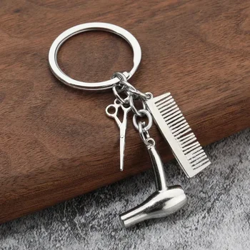 Сладък мини-ключодържател фризьорски ножици сешоар, гребен автомобилни ключодържатели, окачване