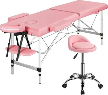 Преносим 2-секционни масажна маса Yaheetech, спа легла с въртящ се стол, Масажна легло и регулируема въртящо се салонное стол от алуминий