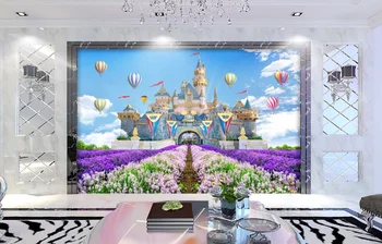 3D детска стая замъка на мечтите си балон цвете море, красивите пейзажи, голяма фреска декорация на дома, на фона на тапети