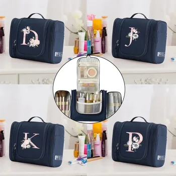 Чанти за съхранение на тоалетни принадлежности, косметичка, Окачен пътен органайзер, чанта с инициали под формата на розово цвете, дамски пътна косметичка