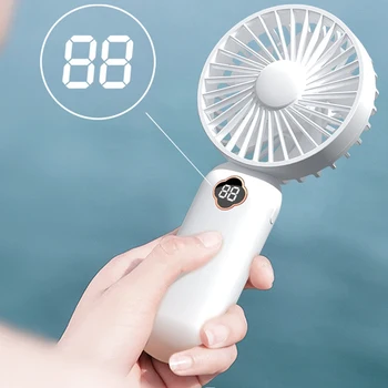 Портативен ръчен вентилатор USB Mini Fan с перезаряжаемым цифров дисплей Мързелив вентилатора-охладител на въздуха за домашния офис на улицата-Бял