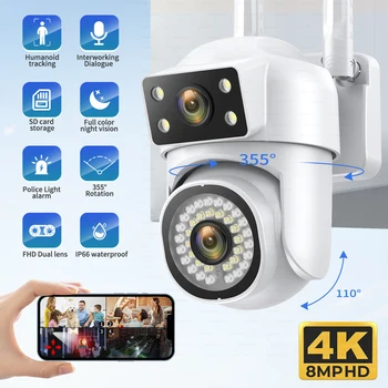 8-Мегапикселова PTZ Wifi камера 1/3ШТ HD С четири екрана, пълноцветно нощно виждане, сигурност, откриване на лице, Проследяване на звук, камера за наблюдение