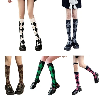 1 чифт луксозни женски гольфов в клетката за момичета, прекрасни вечерни чорапи до коляното JK, японски студентски женски чорапи в корейски стил