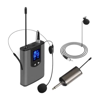 Преносима безжична слушалка UHF /петличный микрофона на ревера с предавател и приемник 1/4 инча, за директно естер на