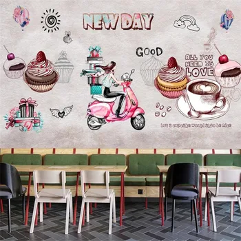 Обичай Акварел 3D модерен Кафе десерт къща Кифли Фон Тапети на Стенописите Сладкарница Индустриален декор Тапети 3D