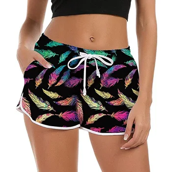 Дамски летни спортни шорти Цветни плажни къси панталони с джобове Дамски бански Дамски дрехи за тренировки във фитнес залата, Спортно облекло за фитнес