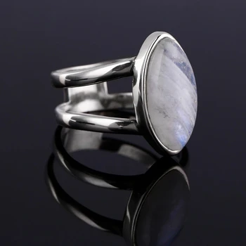 Прости пръстени от сребро 925 проба с естествен лунен камък за жените, годежен пръстен на пръста си, модно бижу пръстен