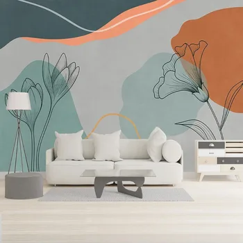 Потребителски 3D модерни минималистичные абстрактни линии ръчно рисувани, цветя, геометрични фон, стенни тапети за домашен интериор на спалнята