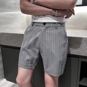 Мъжки къси панталони Лятна Корейската версия Висококачествен Памук в клетката за бягане, спортни Къси панталони за всеки ден, мъжко облекло
