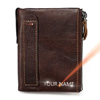 Нови къси мъжки портфейли RFID от естествена кожа с имуществена винтажным джоб за монети, Брендовый Мъжки портфейл, Държач за карти с цип, Мъжки портфейл
