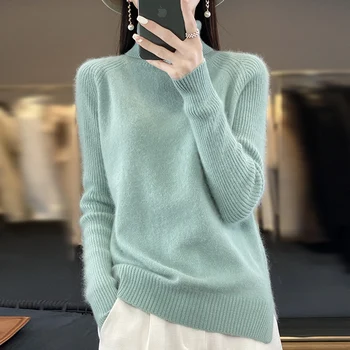 RONGYI 2023, Есенно-Зимния Нов дамски пуловер от 100% Кадифе, Кашмир Вязаный пуловер с висока воротом, Корейски Модерен Мек Женски топ