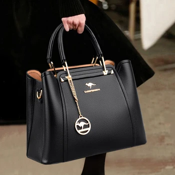 Дамски чанти от висококачествена естествена кожа, луксозни дизайнерски чанти през рамо с 3 слоя джобове, дамски чанта за пазаруване с голям капацитет